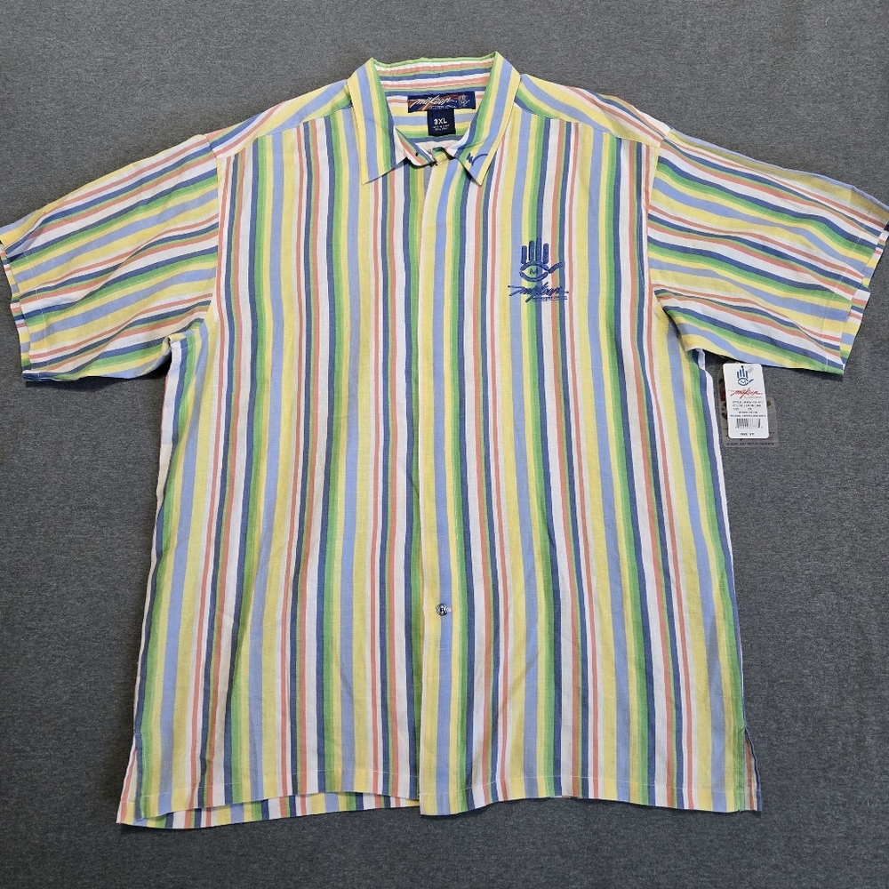 Miskeen Originals Mens 3XL 100% Linen Shirt NWT Short Sleeve Button Up Colorful